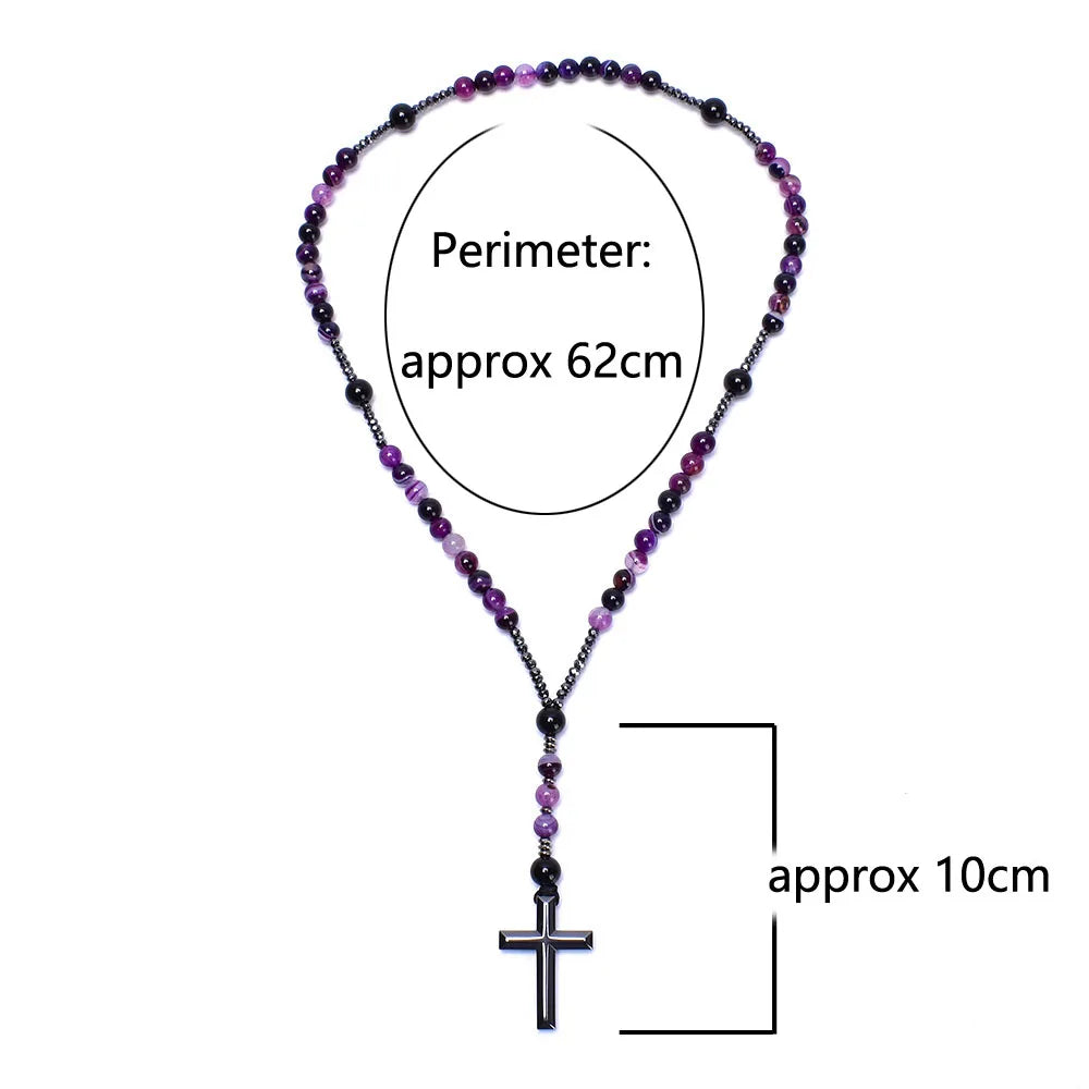 Purple Lace Agate Catholic Christ Rosary