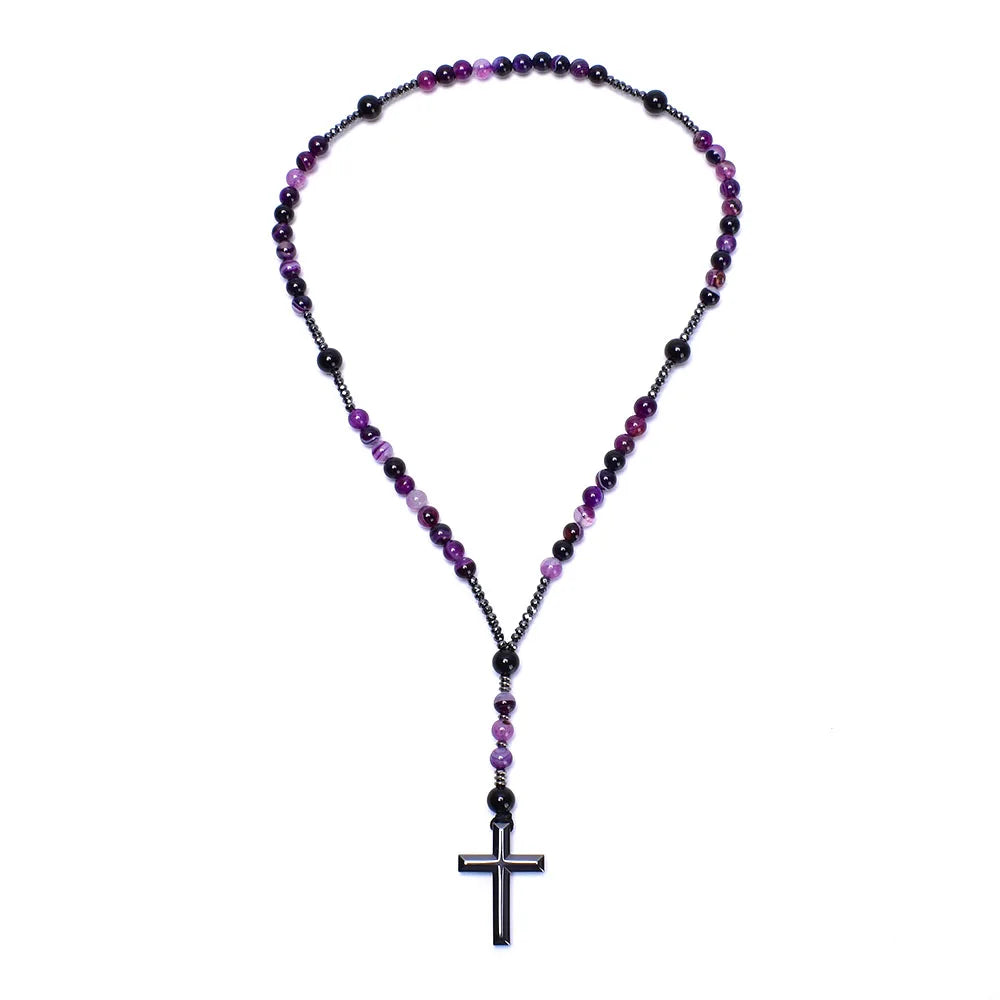 Purple Lace Agate Catholic Christ Rosary