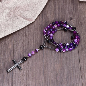 Purple Lace Agate Catholic Christ Rosary