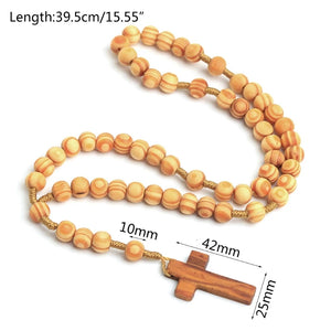 Wooden Grain Rosary Necklace