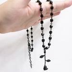 Black Rose Necklace Beaded Rosary