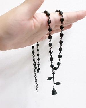 Black Rose Necklace Beaded Rosary