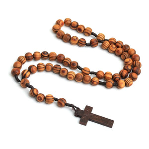 Wooden Grain Rosary Necklace