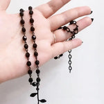 Black Rose Necklace Beaded Rosary