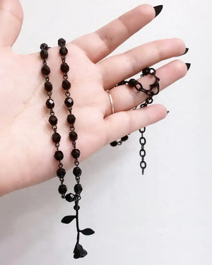 Black Rose Necklace Beaded Rosary