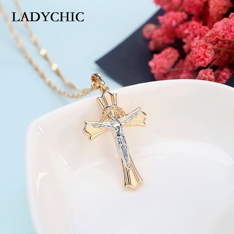 LADYCHIC Crucifix Jesus Gold Cross Necklace