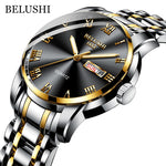 BELUSHI Top Brand Watch Men Stainless Steel Business Date Clock