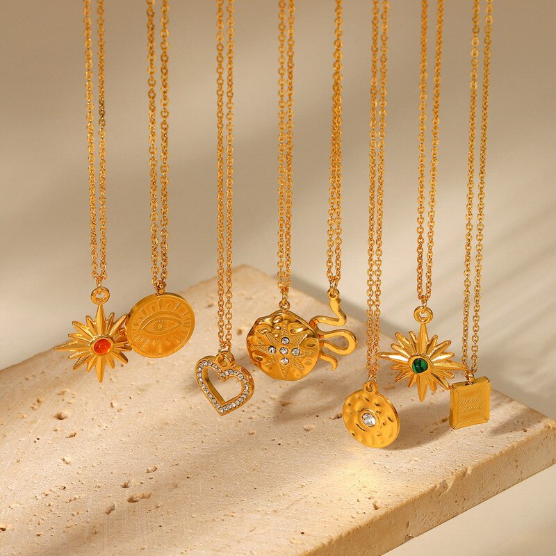 Flower Moon Round Snake Pendants Necklaces